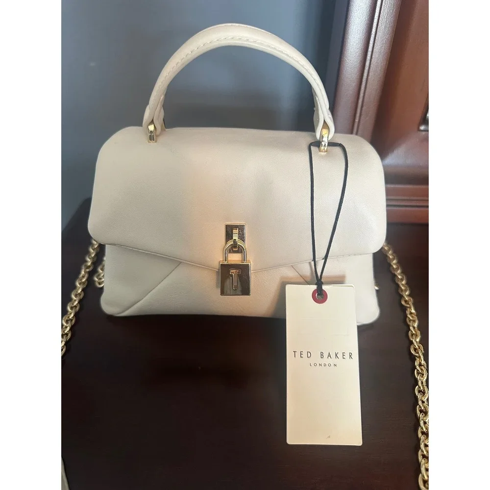 Ted Baker London Cream Leather Padlock Top‎ Handle Crossbody Bag NWT